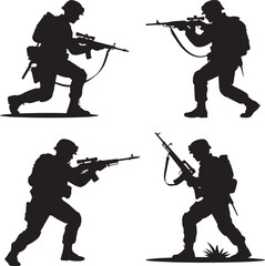 Silhouette Soldiers in Combat with Rifles