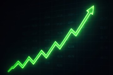 Green Growth Curve: A neon green upward-trending graph signifies robust financial growth and progress, a compelling visual for business and investment content.