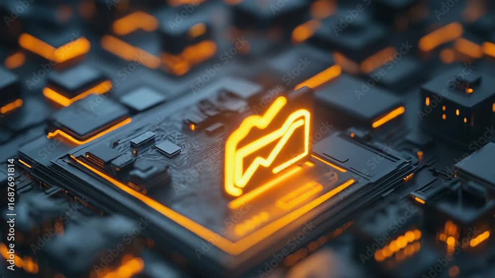 Aufkleber glowing graph icon emerging from futuristic microchip circuitry