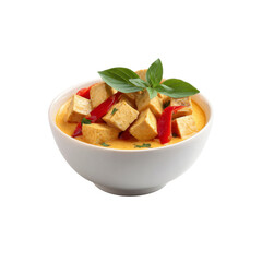 Delicious Red Thai Curry with Tofu and Bell Peppers in a White Bowl