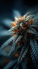 Close-up of a cannabis bud showcasing trichomes and vibrant colors in a natural setting