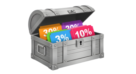 Unlock amazing savings with this treasure chest brimming with discount coupons and special offers