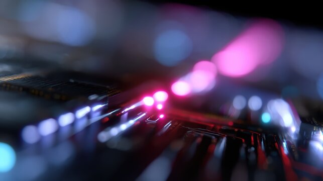 computer wallpaper concept, abstract digital circuits glowing, neon data streams, futuristic technology aesthetic