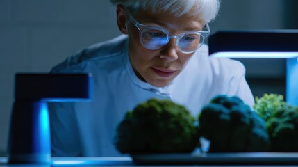 food technology lab, scientists analyzing molecular structures of food, glowing futuristic kitchen devices