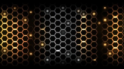 Futuristic Hexagonal Pattern with Glowing Lights on Dark Background