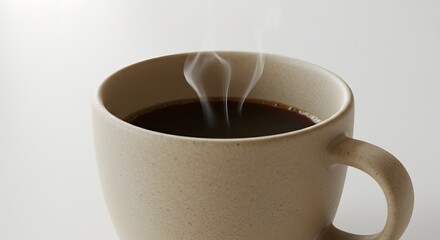 Elegant coffee cup with steam rising, placed on wooden table with soft natural shadows