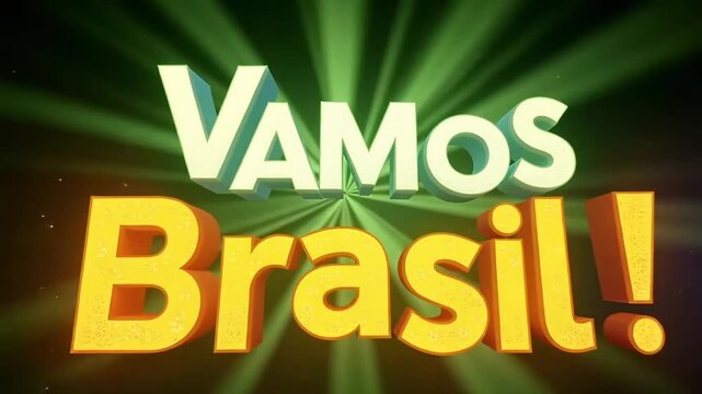 VAMOS BRASIL! celebration text with green radiating background