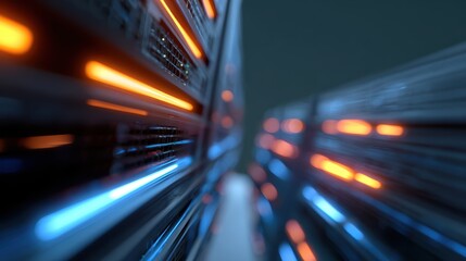 cloud computing data center, glowing servers, neon data streams, futuristic IT visualization