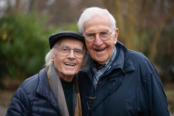 Happy Senior Couple Embracing Outdoors - Portrait of Loving Elderly People