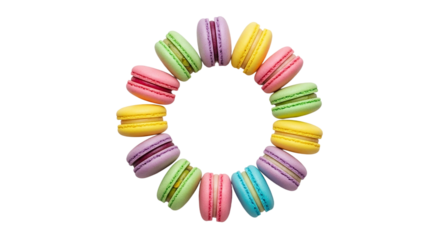 Colorful Macarons Arranged in a Circle on White Background