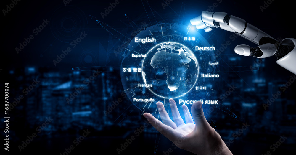 Poster ai artificial intelligence bridges global language communication with multilingual virtual assistant