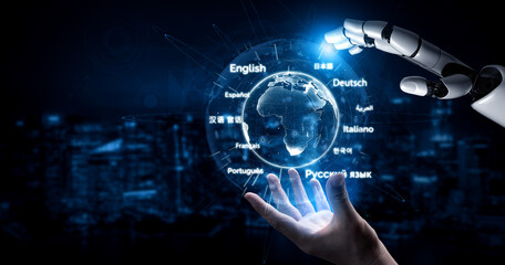 AI artificial intelligence bridges global language communication with multilingual virtual assistants, real-time languages translation, and digital tools for cultural connectivity. Vouch