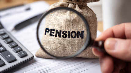 Retirement Pension Fund Analysis with Magnifying Glass and Calculator