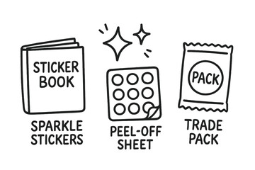 Naklejka premium Children's Sticker Collection. Children’s sticker collection hobby doodle set: hand drawn icons for sticker book, sparkle stickers