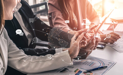 Visualization of global digital communication and online across multiple platforms, including global network, digital network, communication network, and online network. Vouch