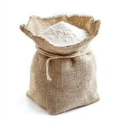 Old, textured burlap sack full of coffee beans or grains isolated on a white background