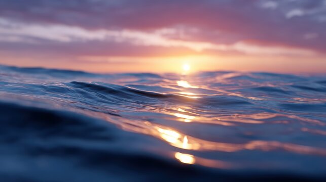 sunset over ocean background with reflection on calm water
