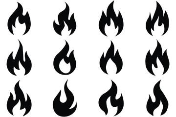 Big set of fire flame vector icons. Collection of fire and flame icons. Bonfire icons, flaming elements. fire icon set, warnings, heat, and energy concepts. Different styles of flame icons in various 