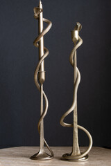 Handmade Golden Cobra Snake Candlesticks
