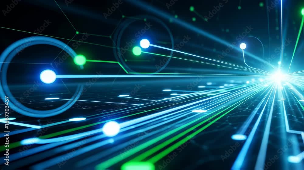 Aufkleber digital technology background with glowing blue and green lines representing data flow and connectiv