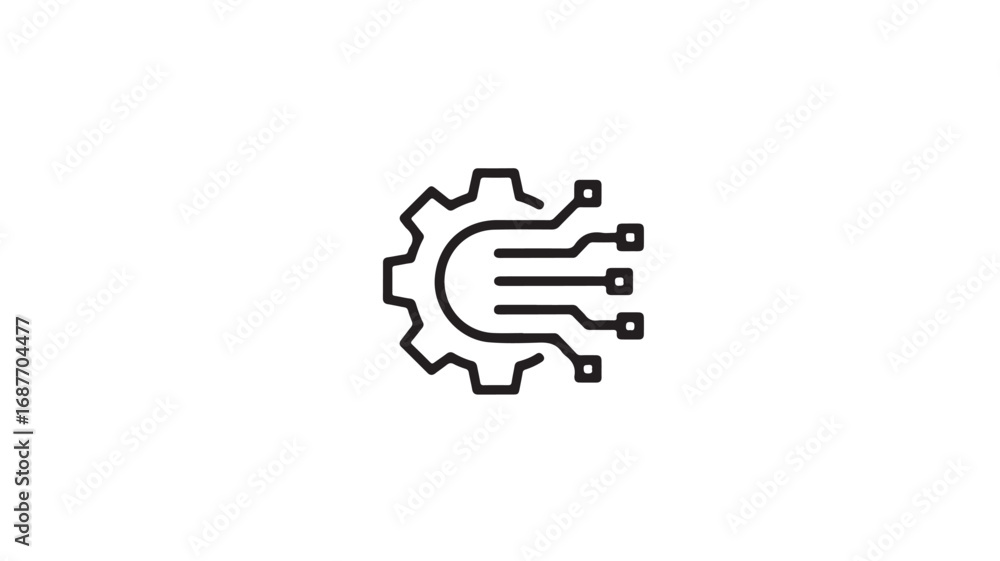 Poster abstract logo design of a gear merging with a circuit board representing technology and innovation
