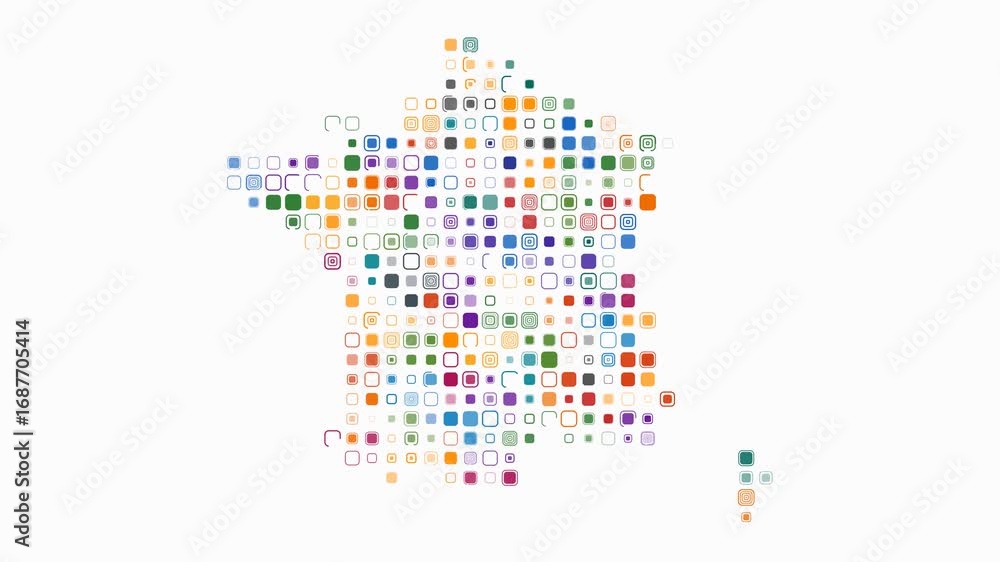 Poster france map animation. shape of the country with pulsating colored dots. large size rounded square bl