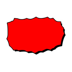 Red torn paper shape illustration. Simple ripped paper effect with rough edges, isolated abstract badge or label design