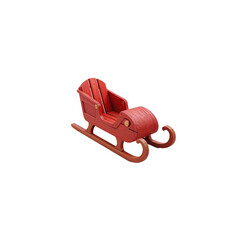 A classic red Christmas sleigh, perfect for holiday decor.A charming, miniature red Christmas sleigh, likely made of wood, is presented against a plain white background.