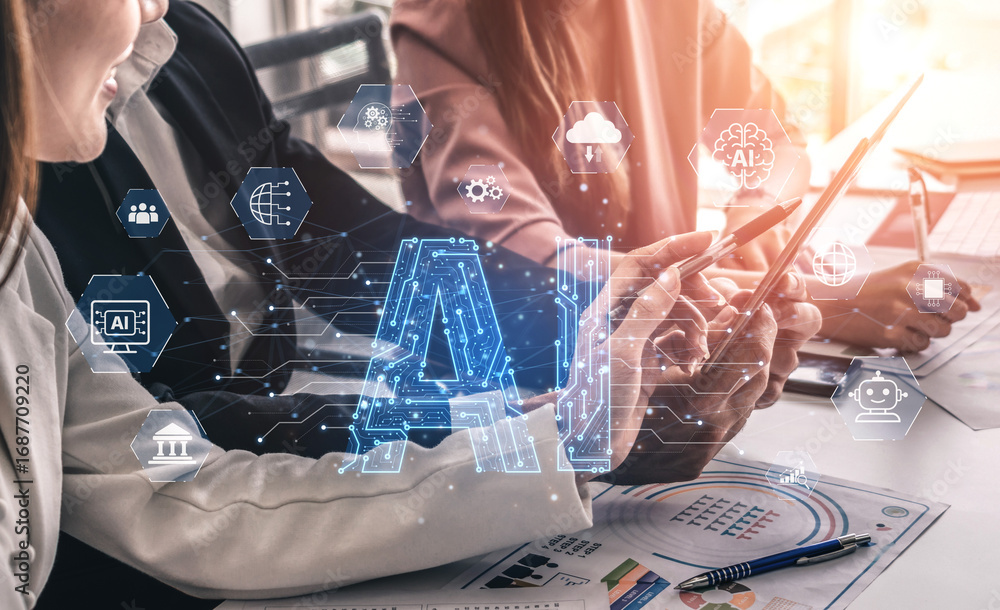 Aufkleber ai assistant brain processor with llm technology, big data, machine learning, generative ai for busi