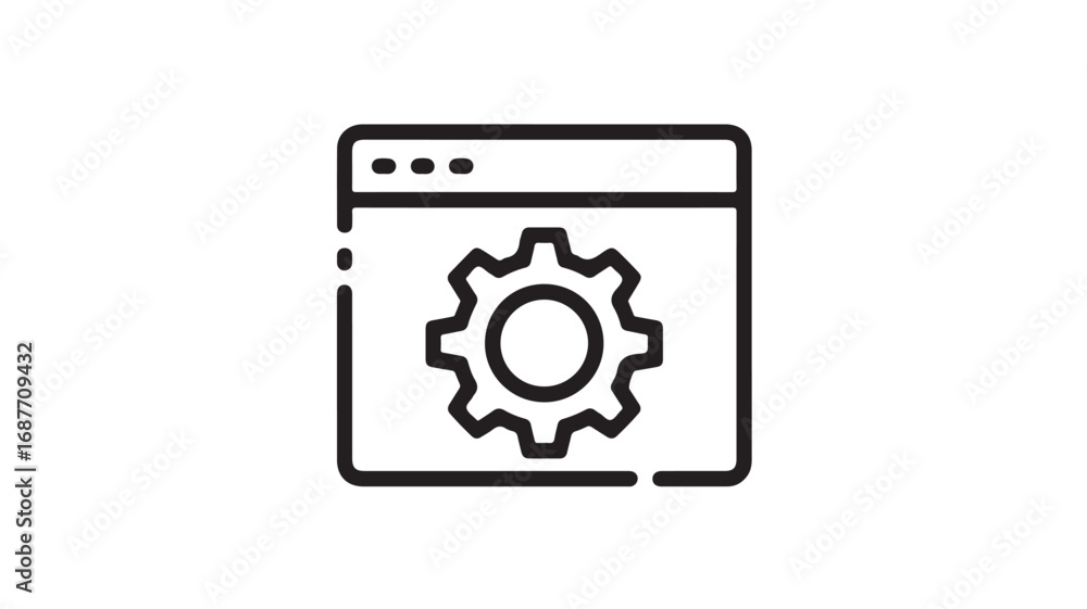 Poster website settings gear icon in browser window simple line art design