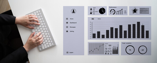 Modern workspace with a clean layout displaying various graphs and metrics. Ideal for concepts related to analytics, reporting, and technology in business environments. Impute