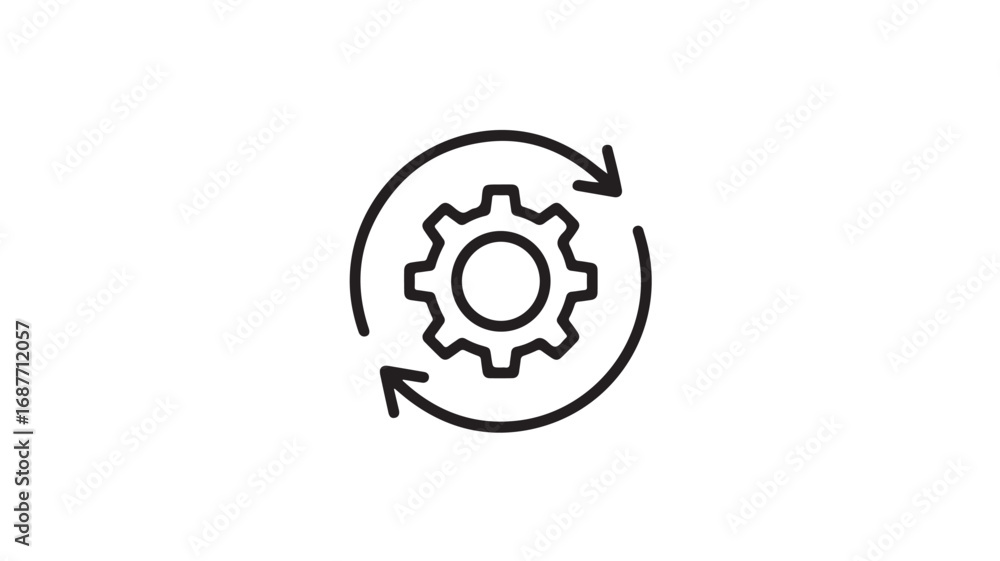 Poster circular arrows and gear icon representing continuous process workflow or update