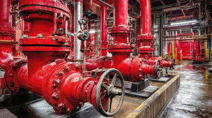 Fototapeta premium Modern industrial energy station showcasing vibrant red water va