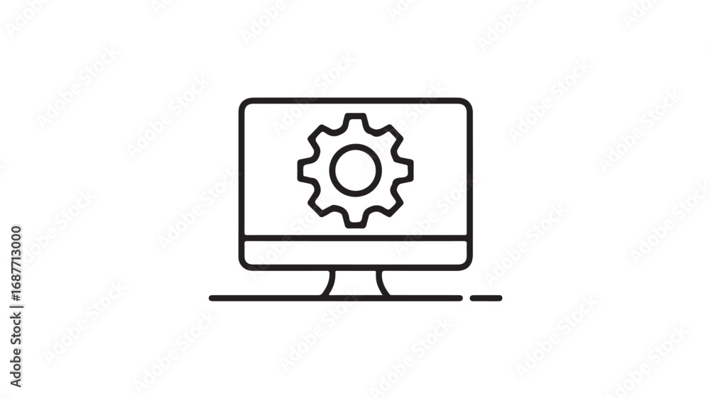 Aufkleber computer screen displaying a gear icon symbolizing settings or configuration