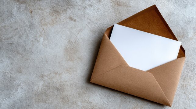 A beautifully designed brown envelope gracefully opened, revealing a blank note meant for thoughtful correspondence, inviting creativity and personal touch in communication. - Powered by Adobe