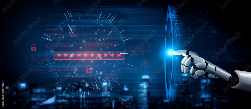Poster ai-generated password warning alert showing critical cybersecurity threat, password vulnerability, s