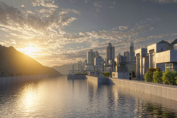 Fototapeta premium Modern urban water treatment plant at sunset showcasing a vibran