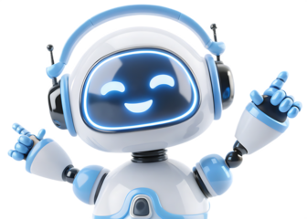 happy robot 3d ai character chat bot mascot isolated on white background, png, ai generated.