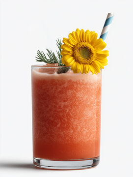 A close-up shot of a refreshing watermelon lemonade drink, beautifully garnished. The image evokes a sense of summer, freshness, and healthy living