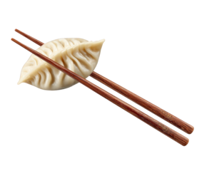 Delicious dumpling resting on chopsticks, inviting taste of Asian cuisine, perfect food photography for restaurants and culinary blogs, tempting appetizer