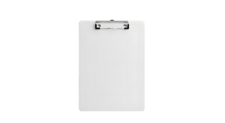 White clipboard with a silver clip isolated on transparent background