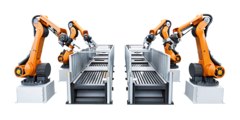 industrial robotic arms in manufacturing assembly isolated on white background, png, ai generated.