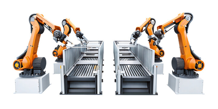 industrial robotic arms in manufacturing assembly isolated on white background, png, ai generated.