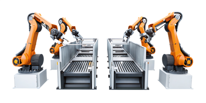 industrial robotic arms in manufacturing assembly isolated on white background, png, ai generated.
