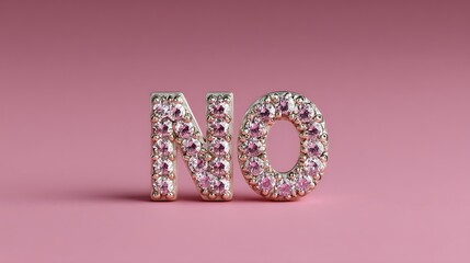 NO Message in GemEncrusted Letters on Pink Background, Expensive Look and Shadow