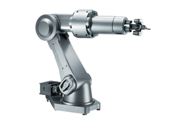 metallic robotic arm 3d rendering isolated on white background, png, ai generated.