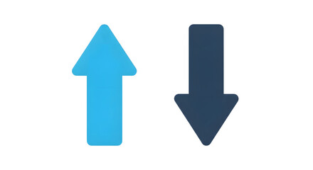 A blue upward arrow and a dark blue downward arrow side by side, isolated on a transparent background