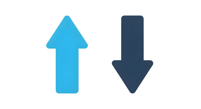 A blue upward arrow and a dark blue downward arrow side by side, isolated on a transparent background
