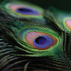 Obraz premium Close-up of vibrant peacock feathers fanned out showing intricate patterns and iridescent colors