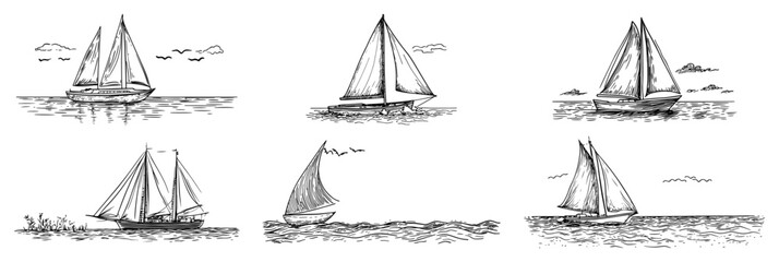 Sailboat and yacht sketch collection set